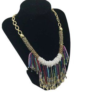 Chico's Beaded Tassel Charm Statement Necklace